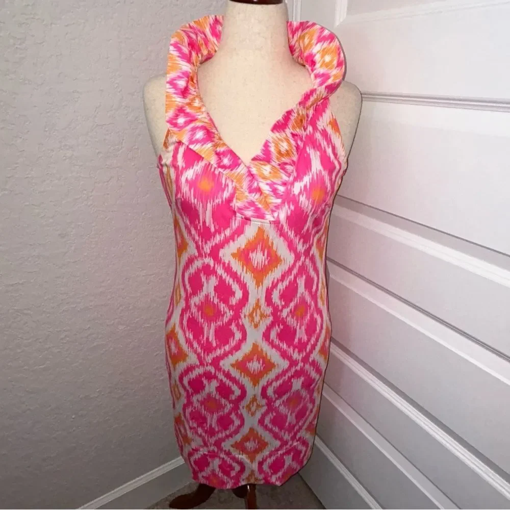 Gretchen Scott Designs Pink & Orange Ikat Halter Dress - Picture 1 of 9
